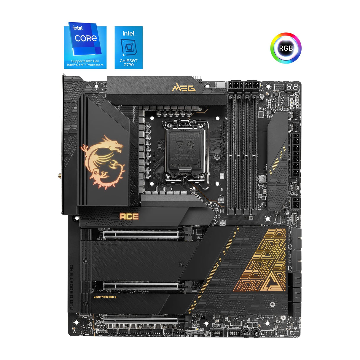 MSI MEG Z790 ACE Placa base E-ATX - Soporta procesadores Intel de 12ª y 13ª generación, LGA 1700 - 105A SPS VRM, DDR5 7800+MHz/OC, PCIe 5.0 y 4.0 x16, M.2 Gen5, LAN dual 2.5G, Wi-Fi 6E, Thunderbolt 4