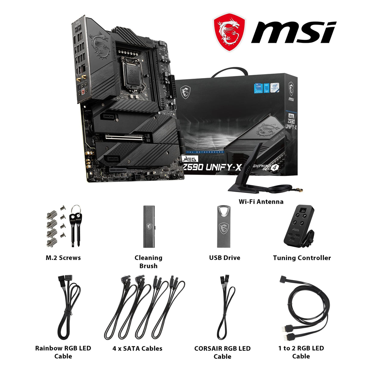 MSI Meg Z590 Unify-X - Placa Base Gaming ATX (Soporta procesadores Intel Core 11th Gen, LGA 1200-16+2+1 Phase 90A SPS, DDR4 Boost (5600 MHz/OC), 1 x PCIe 4.0 x 16, 4 x M.2 Gen 4/3 x4, Wi-Fi 6E)