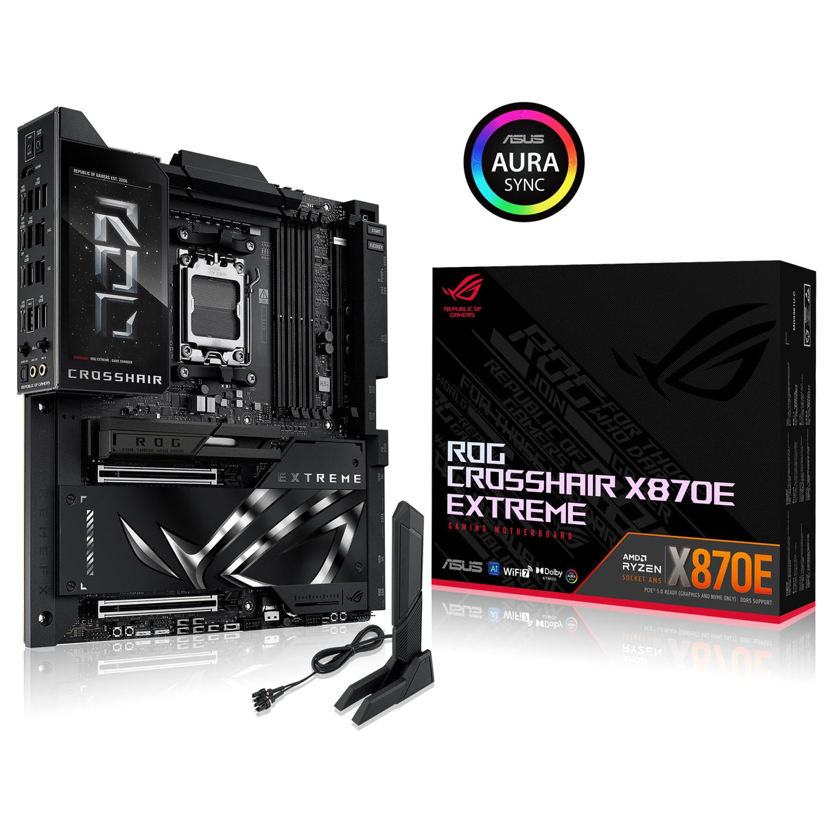 ASUS ROG Crosshair X870E Extreme - Placa Base AMD E-ATX, 20+2+2 etapas de Potencia, DDR5, PCIe 5.0 Compatible con GPU de próxima generación, Cinco M.2, Wi-Fi 7, ASUS AI Advisor, LCD de 5 Pulgadas