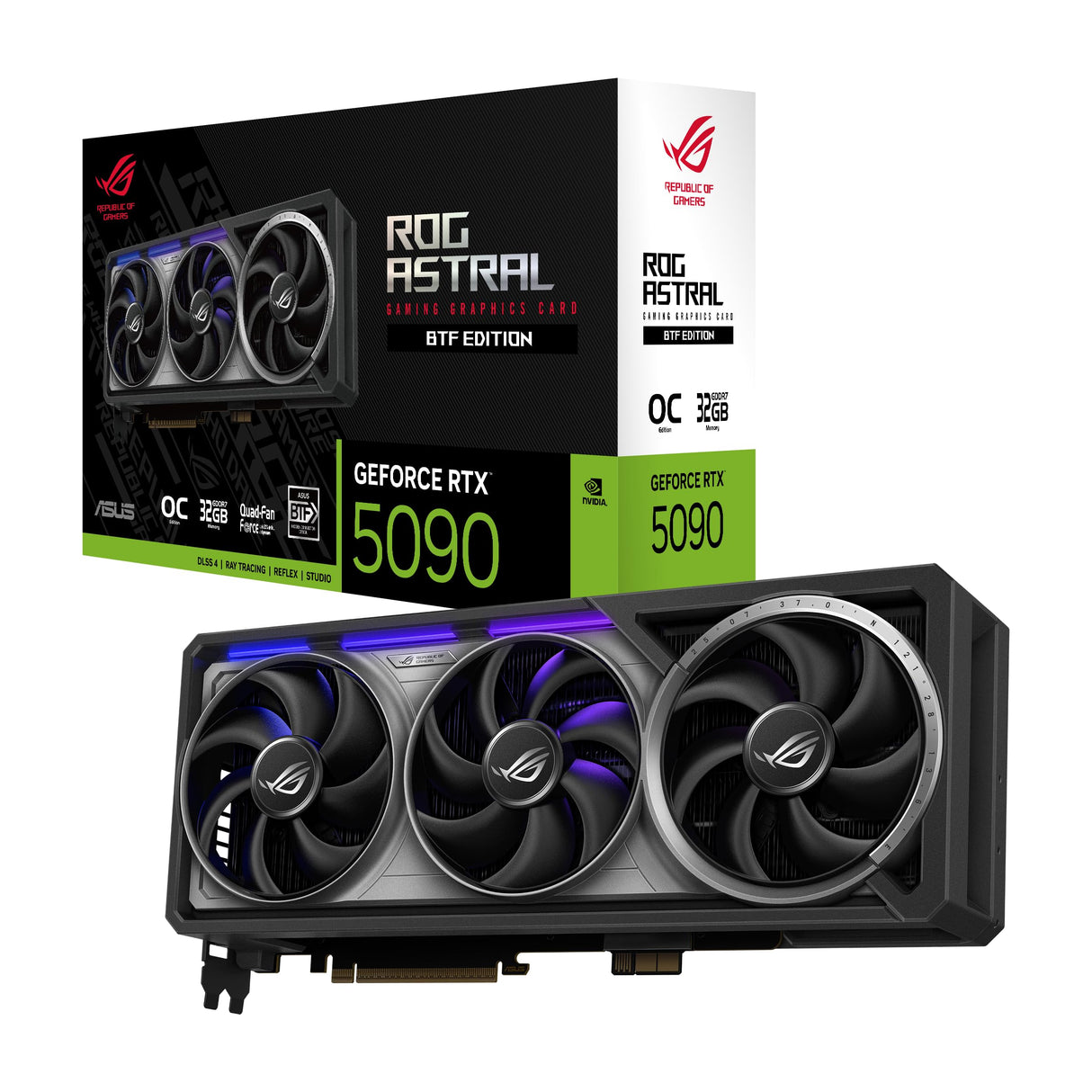 ASUS ROG Astral GeForce RTX 5090 32GB OC Edition GDDR7 BTF Quad-Fan - Tarjeta gráfica para Videojuegos (Nvidia Blackwell FP4 y DLSS 4, Adaptador GC-HPWR para Placas Base estándar y BTF