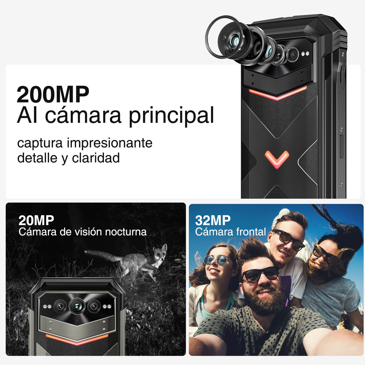 DOOGEE VMAX Plus Movil Irrompible 5G, 36GB RAM+512GB ROM, 22000mAh 33W, Cámara 200MP+Visión Nocturna, 6.58" FHD+120Hz, Dimensity 7050 Móvil Resistente Android 14 Smartphone IP68IP69K/NFC/WiFi6/Huella