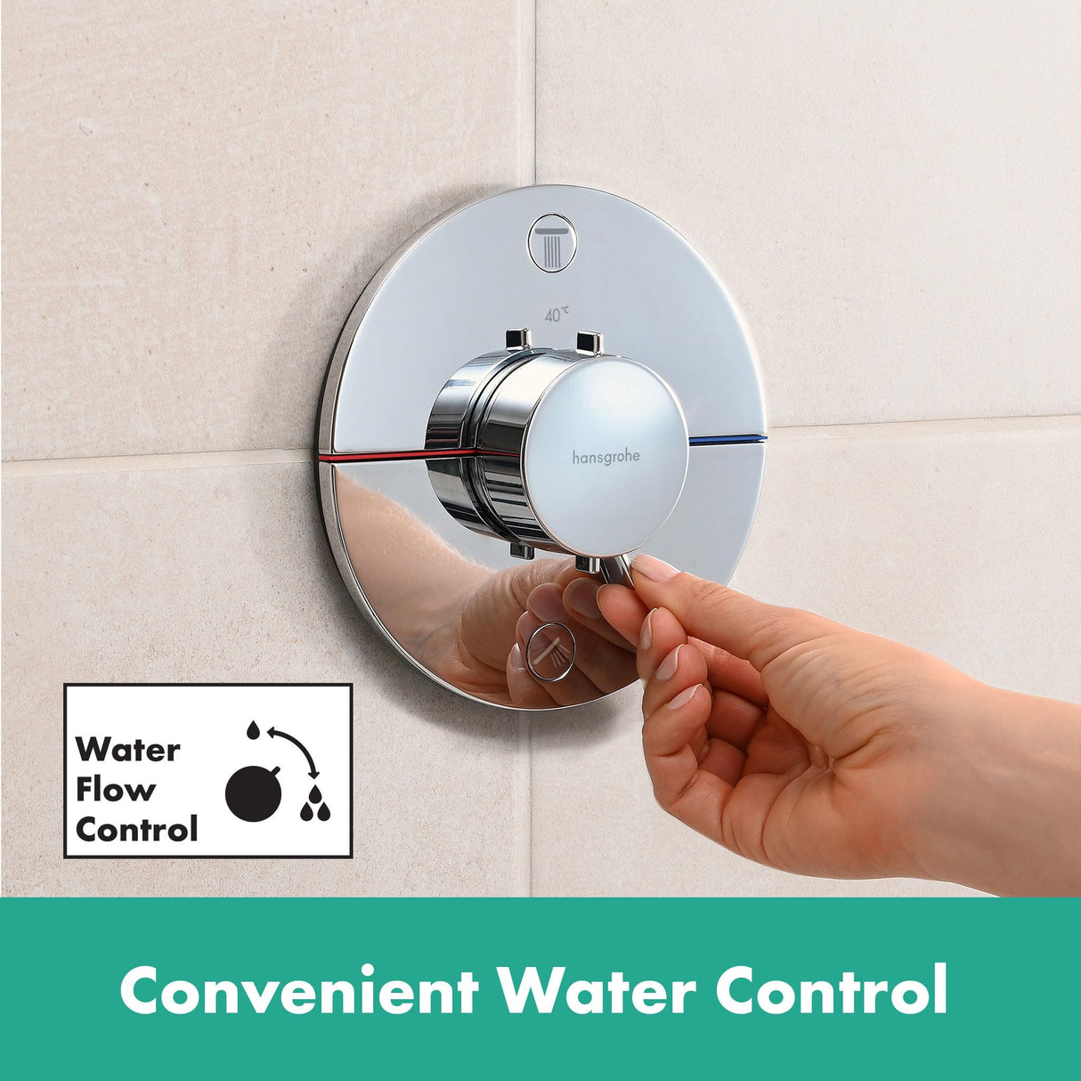 hansgrohe ShowerSelect Comfort S, termostato empotrado , grifo con botón de seguridad (SafetyStop) a 40 °C, termostato redondo para ducha y bañera, mezclador para 2 funciones, cromo