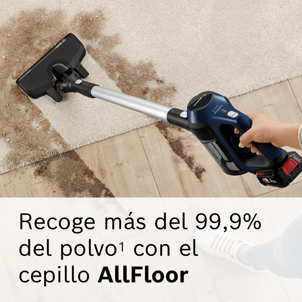 Bosch Unlimited Serie 6 BBS611PCK - Aspirador escoba sin cable, hasta 30 minutos de duración, 18 V, incluye 1 Batería Extraíble (Power for ALL), color azul
