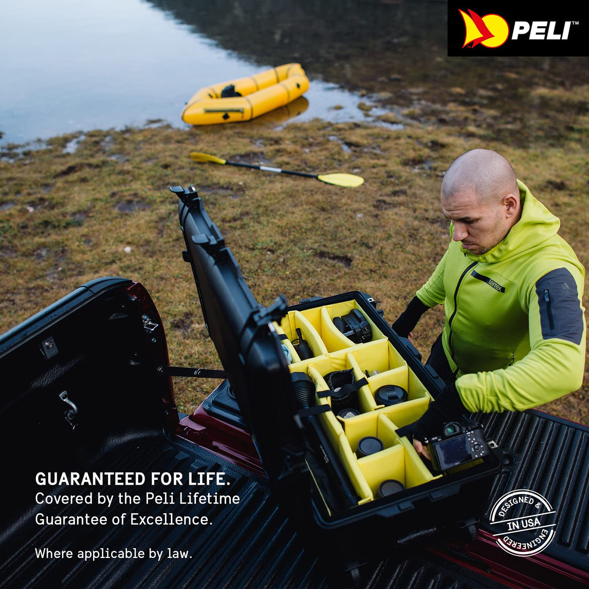 PELI 1615 Air LMaleta trolley ultra resistente y ligera para cámaras y sistemas ópticos, estanca e impermeable al polvo, 71L de capacidad, fabricada en EE.UU., sin espuma, color amarillo