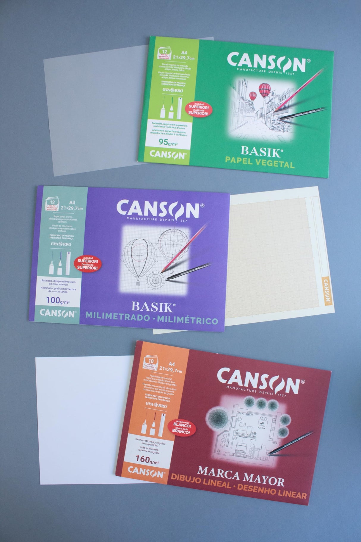 Canson Dibujo Lineal, Papel de dibujo blanco, Suave, 160gsm, Hoja, A3-29,7x42cm, Blanco, 250 Hojas