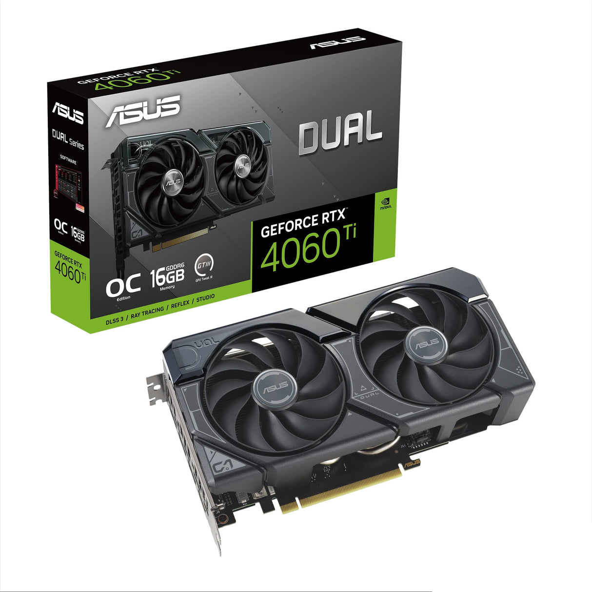 Asus Dual GeForce RTX 4060 Ti OC Edition 16GB GDDR6 Tarjeta gráfica (PCIe 4.0, 16GB GDDR6, DLSS 3, HDMI 2.1a, DisplayPort 1.4a, diseño de 2.5 Ranuras, Axial-Tech, tecnología 0dB)