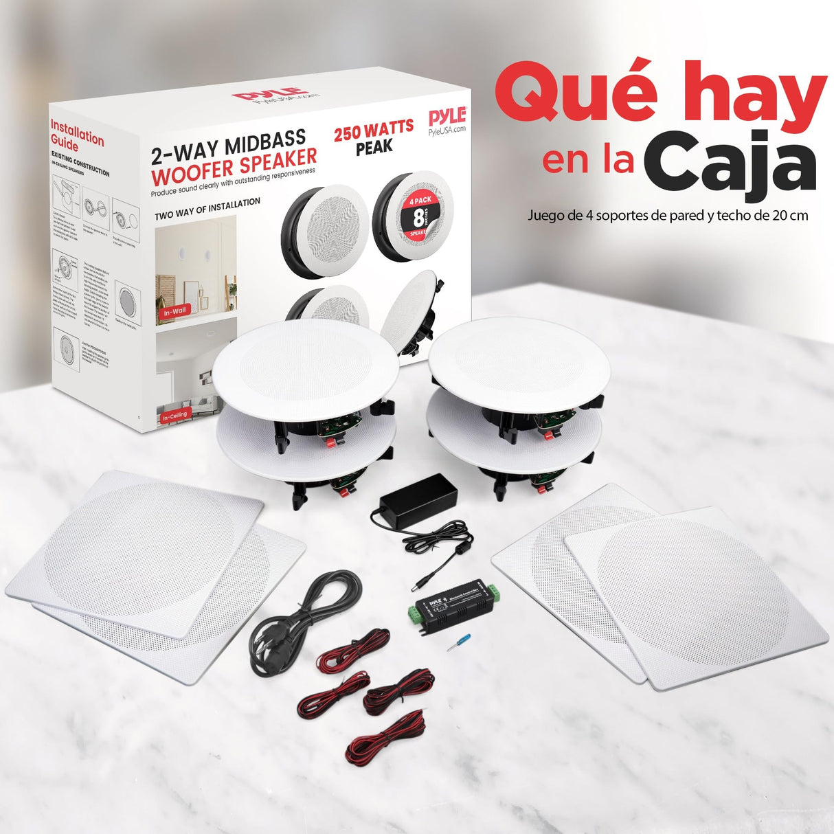 Pyle Altavoces empotrables, Pared, Techo, 6.5”, 200W, Dos vias, Tweeter de polimero de 1/2”, 70Hz-20kHz