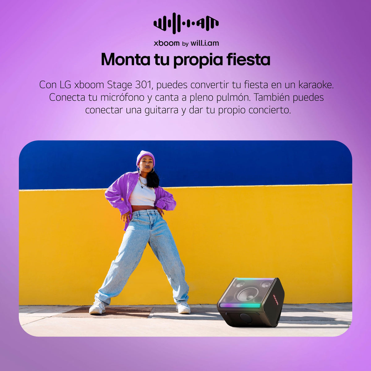 LG xboom Stage301, Altavoz Bluetooth, Alta Potencia, Portátil, Funciones DJ, Karaoke, con Luces LED Variables, Amplia Conectividad, El Sonido Absoluto