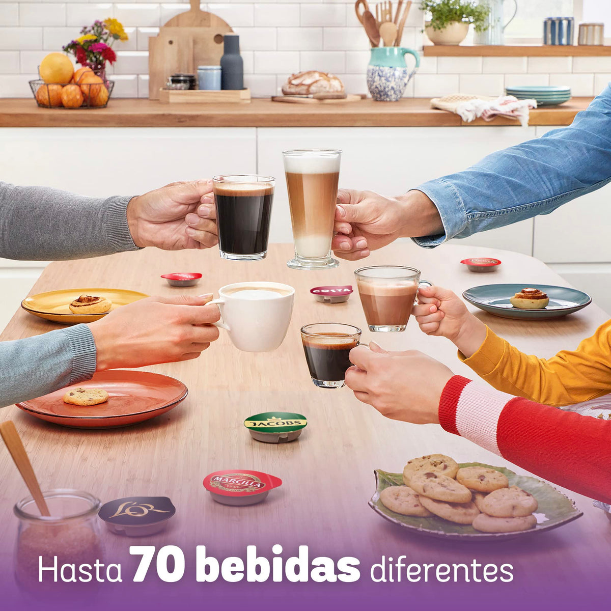 Bosch Hogar Máquina multibebida, Cafetera de cápsulas, Hasta 70 bebidas, OneTouch, Servicio individual, Personalización de bebidas, Filtración de agua, Color Negro