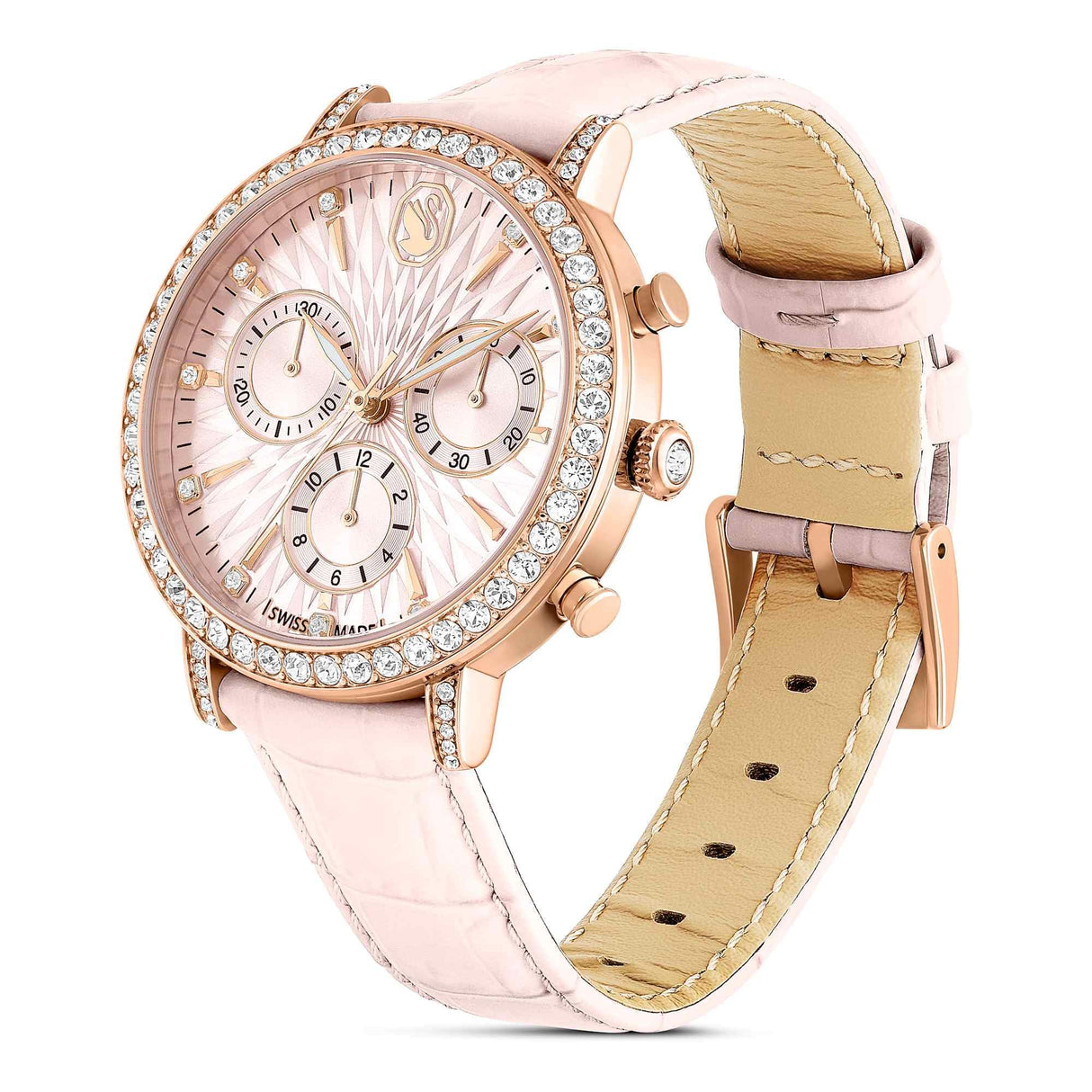Swarovski Reloj Matrix Tennis Chrono, Fabricado en Suiza, Correa de Piel, Rosa, Acabado Tono Oro Rosa