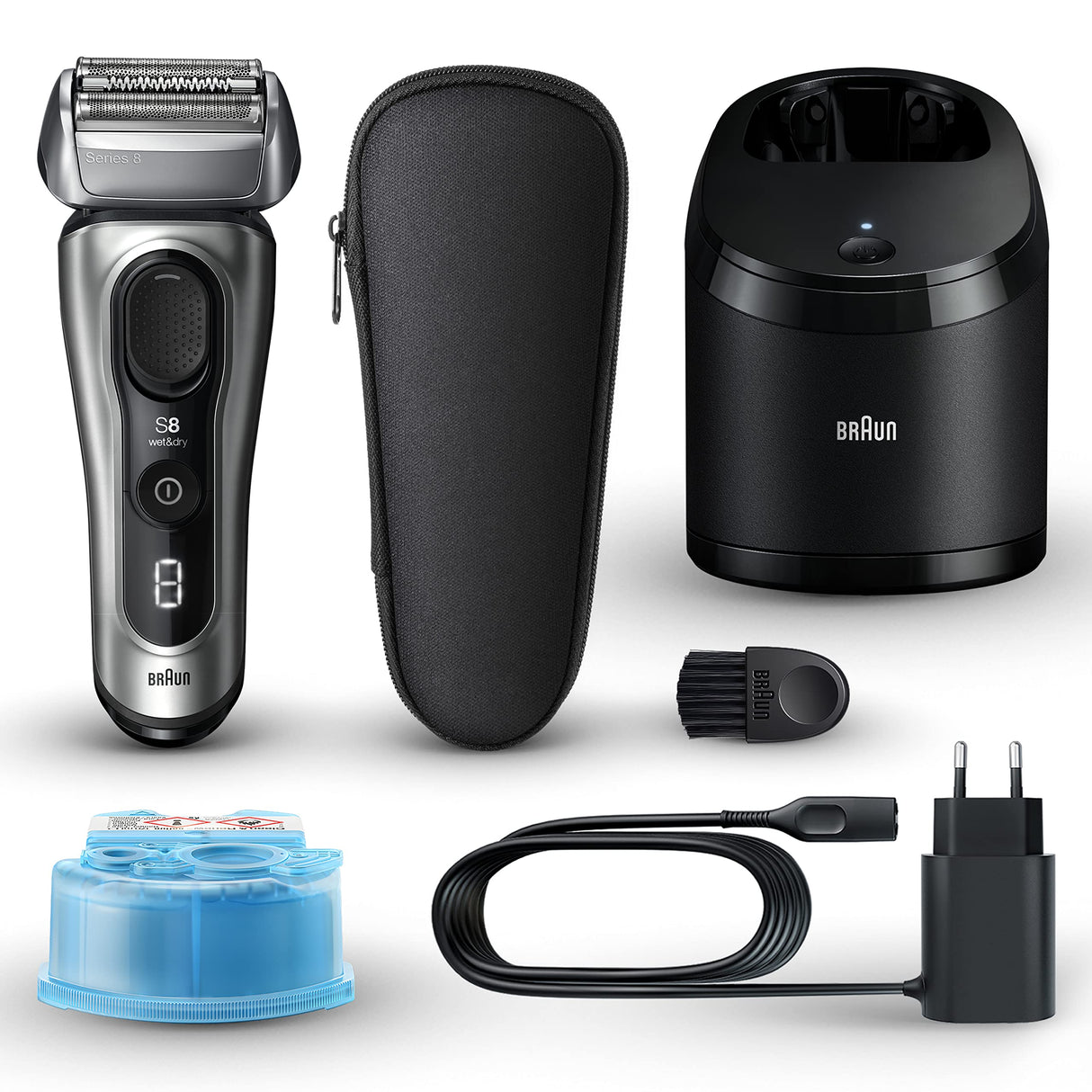 Braun Series 8 Afeitadora Eléctrica Hombre, Máquina de Afeitar Barba, Centro De Limpieza SmartCare, Afeitadora Eléctrica En Seco Y En Mojado, 8567cc, Plata