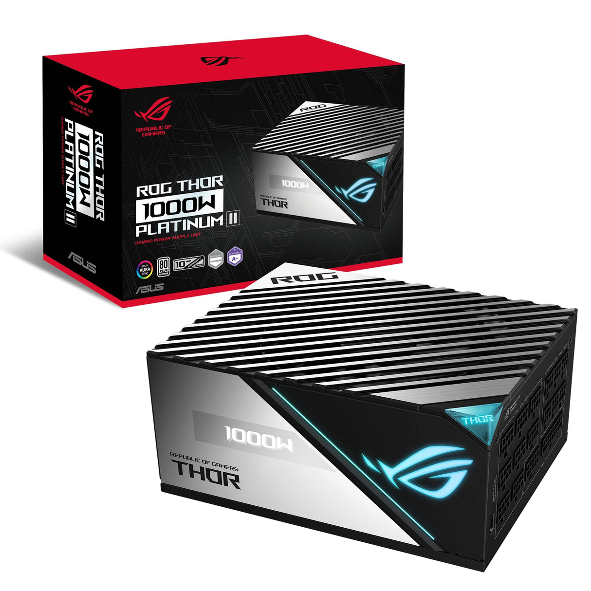 Asus ROG Thor 1000W Platinum II Fuente de Alimentación Modular (1000 Watt, 80+ Platinum, Lambda A++, Disipadores ROG, Ventilador PWM 135 mm, 0dB, Pantalla OLED, Cables apantallados, Aura Sync)
