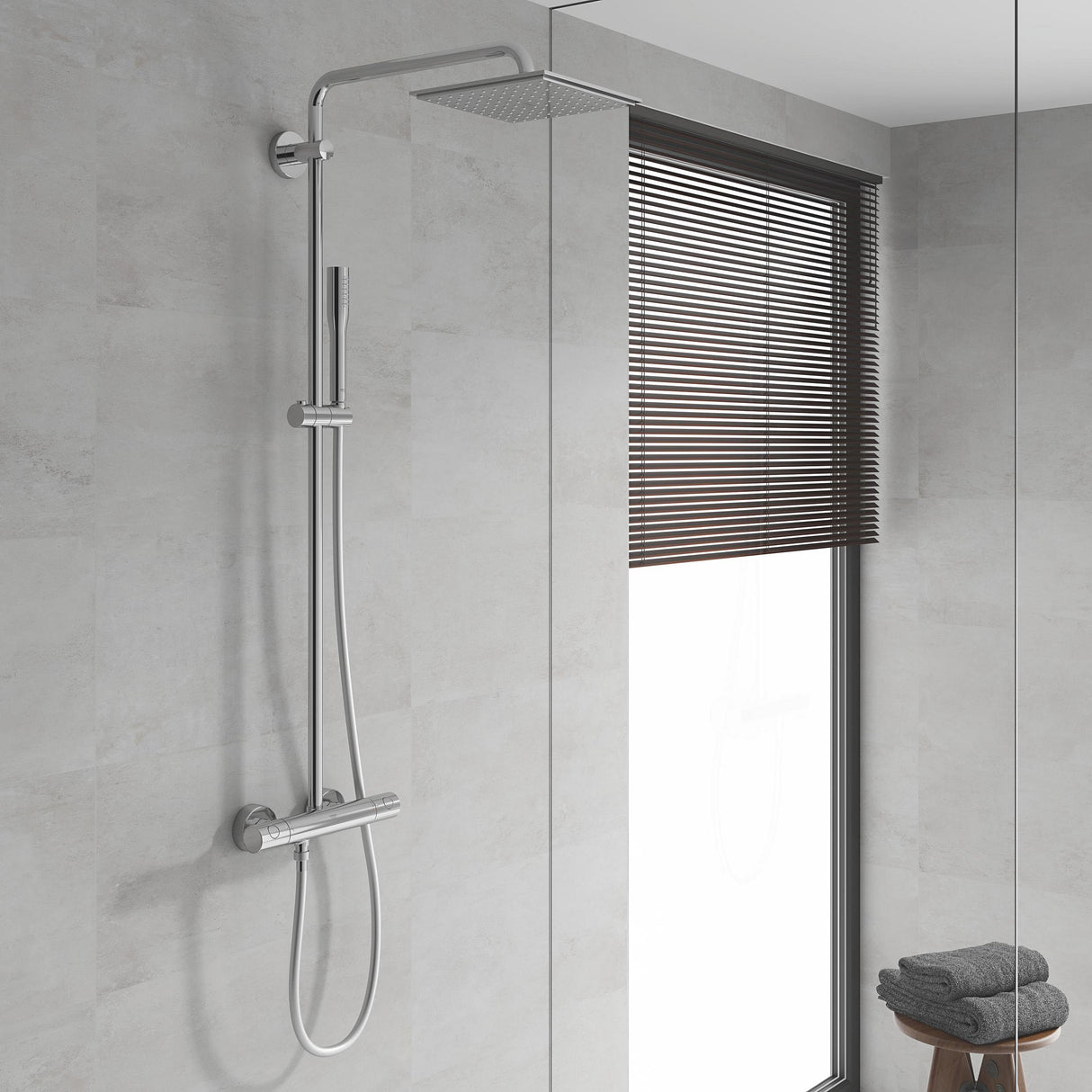 GROHE QuickFix Vitalio Joy XXL 230, Sistema ducha termostática con ducha mural 23cm, teleducha de stick, brazo de ducha 45cm y flexo 1.75 m, instalación con QuickSpanner incluída, cromo, 26365000