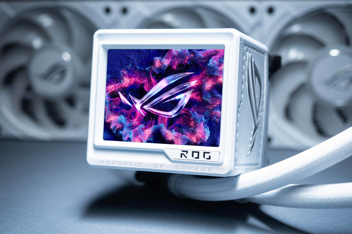 ASUS ROG Ryujin III 360 ARGB Extreme White Sistema de refrigeración AiO con Bomba Asetek Gen8 V2, Ventiladores magnéticos Reforzados, LCD de 3.5'', monitorización del Hardware y GIF Personalizados