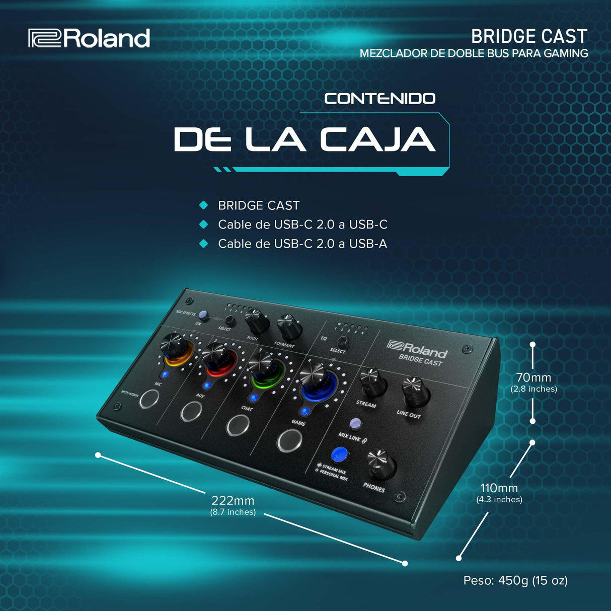 Mezclador de doble bus para gaming Roland BRIDGE CAST | Interfaz de streaming de audio y mezclador profesional para gamers online | DSP de hardware de 32 bits | Negro
