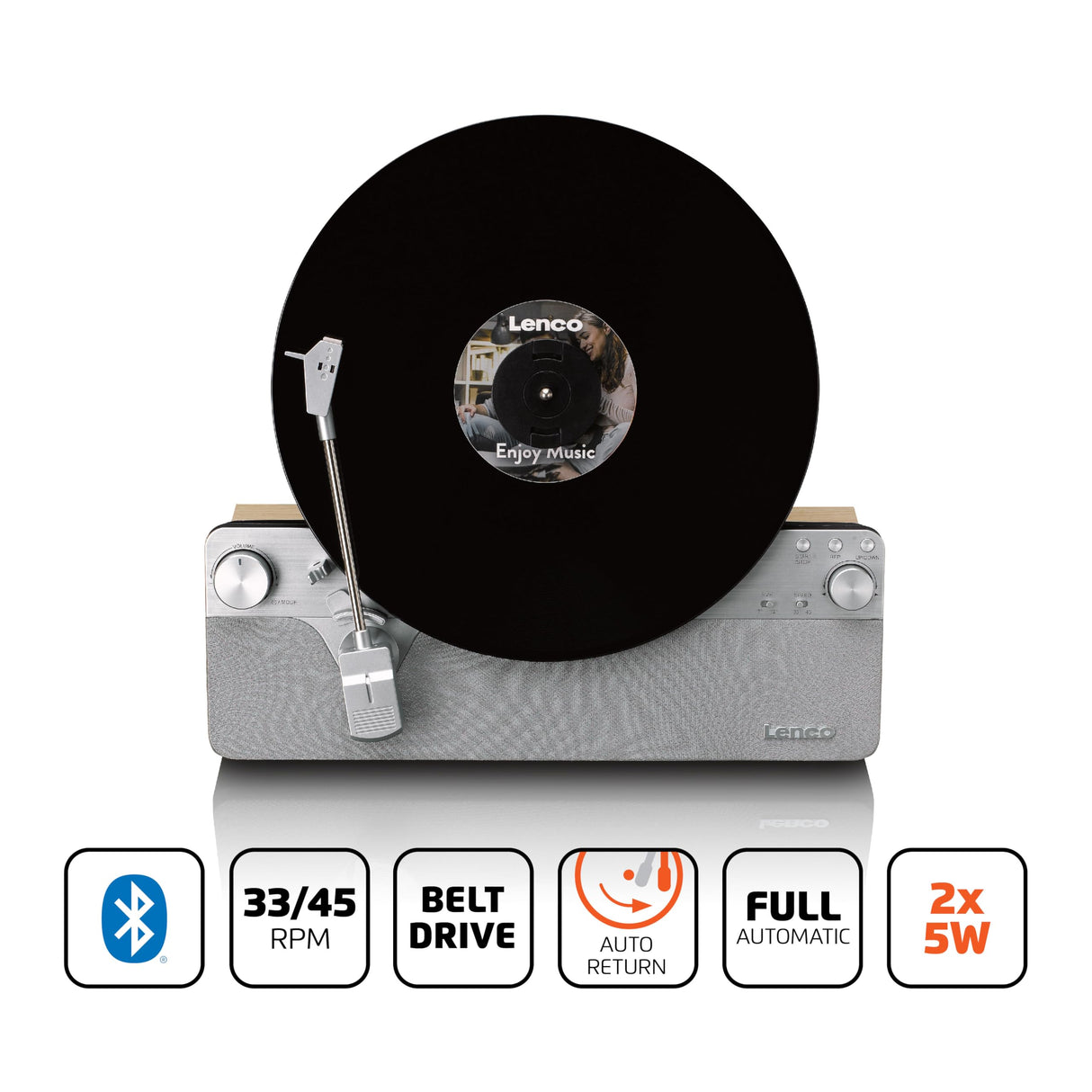 Lenco LSA-071SI - Tocadiscos Vertical Totalmente automático con Altavoces incorporados y Bluetooth® - Plata