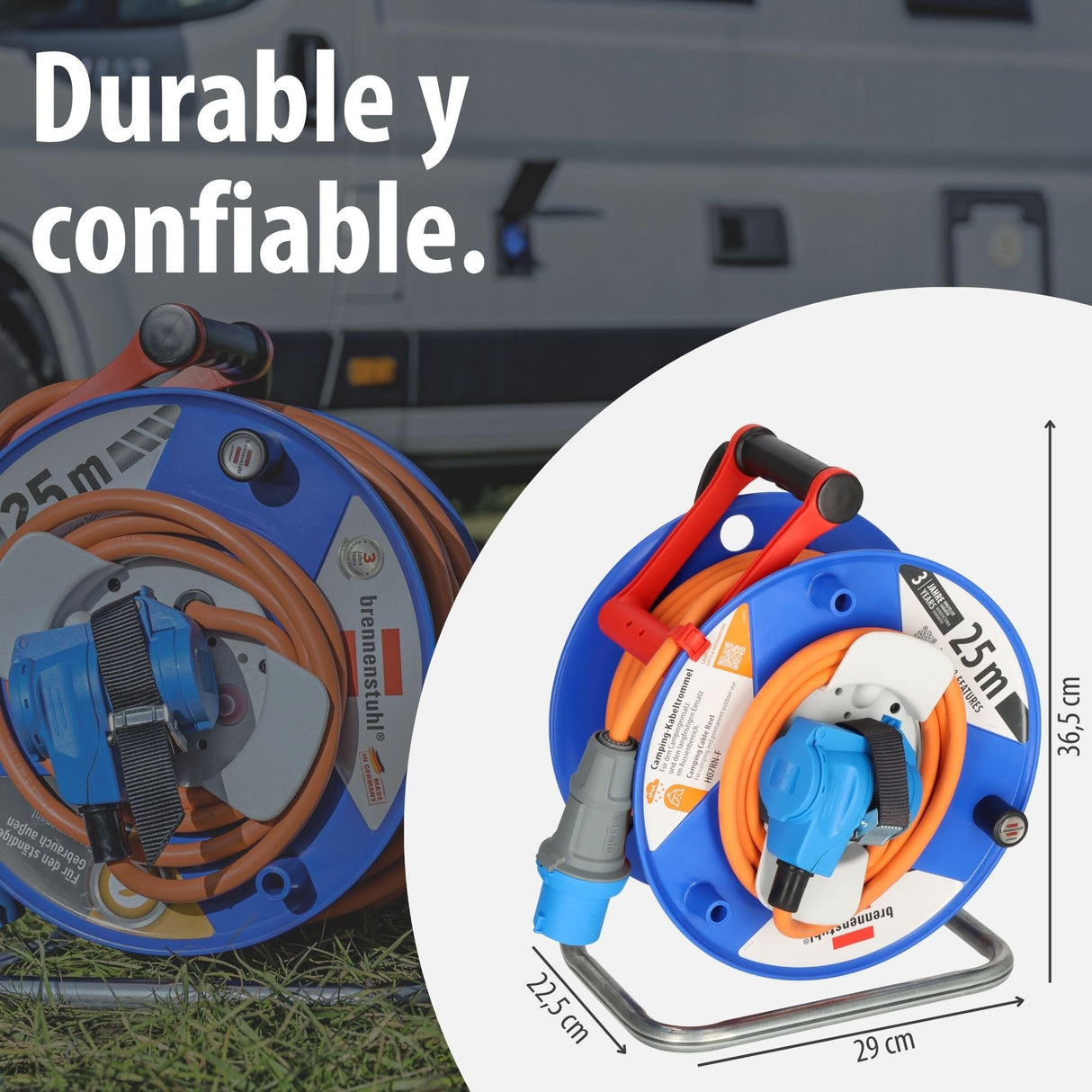 Brennenstuhl enrollacable de camping/Enrollacable CEE 230V 25m (H07RN-F 3G2,5 en naranja, acoplamiento angular CEE incl. toma combinada de contacto de protección, IP44, fabricado en alemania)
