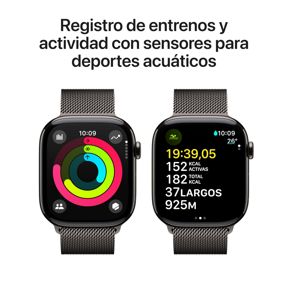 Apple Watch Series 10 GPS + Cellular Smartwatch con caja de titanio Pizarra de 46 mm y Pulsera Milanese Loop Pizarra - Talla M/L. Monitor de entreno, pantalla Retina siempre activa y neutro en carbono