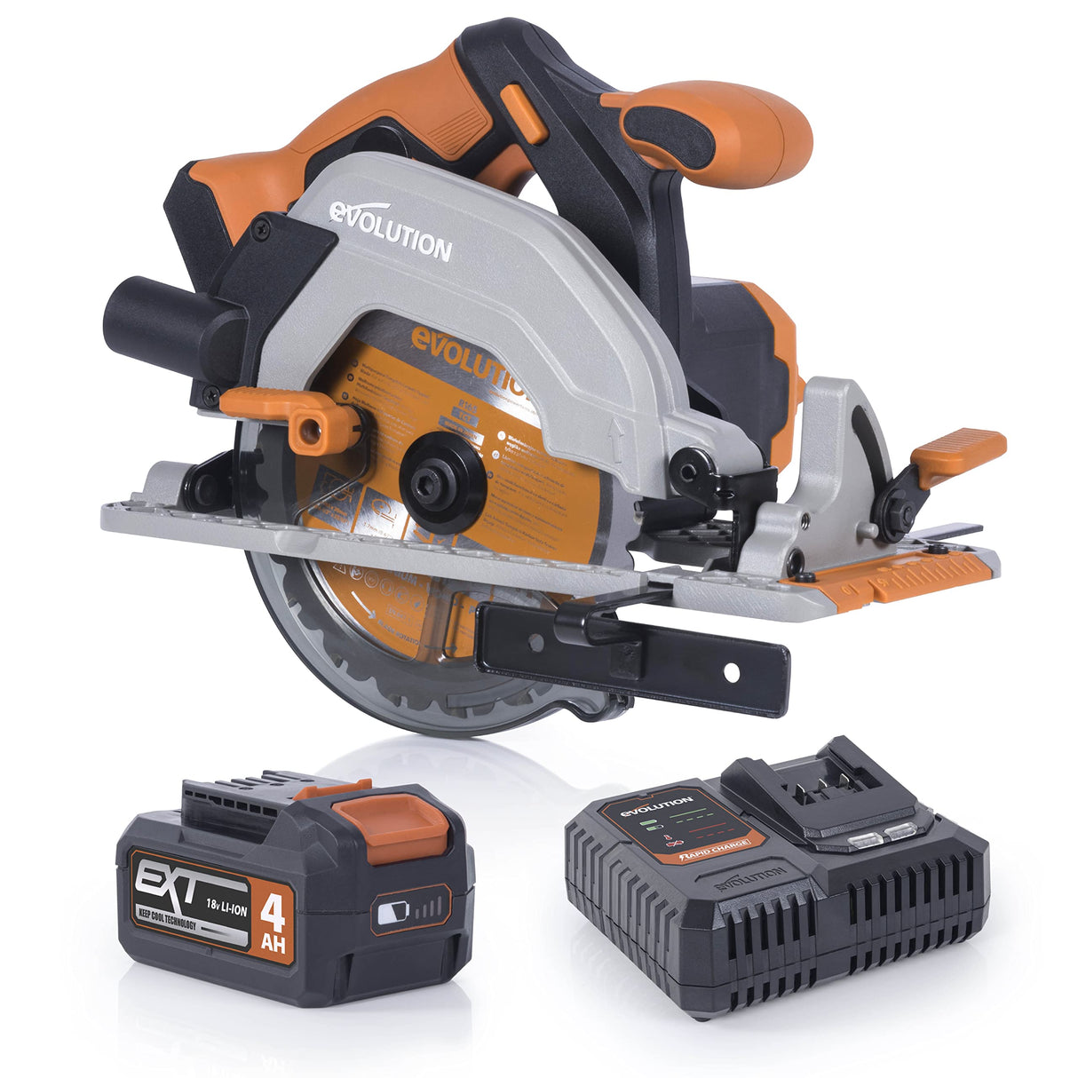 Evolution Sierra circular inalámbrica R165CCS-Li de Evolution Power Tools con corte multimaterial - Incluye batería de 4 Ah y cargador, hoja TCT de 165 mm y garantía de 3 años