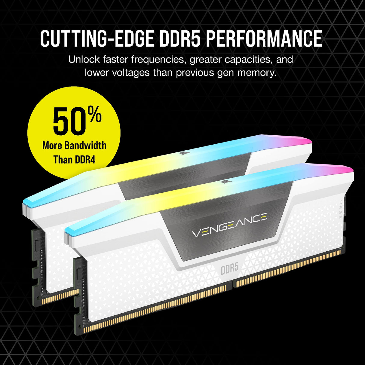 Corsair Vengeance RGB DDR5 32GB (2x16GB) 6000Mhz C40 Memoria per Desktop (Regulación Voltaje a Bordo, perfiles XMP 3.0 Personalizados, Factor Forma Compacto, Optimizadas para Intel) Blanco