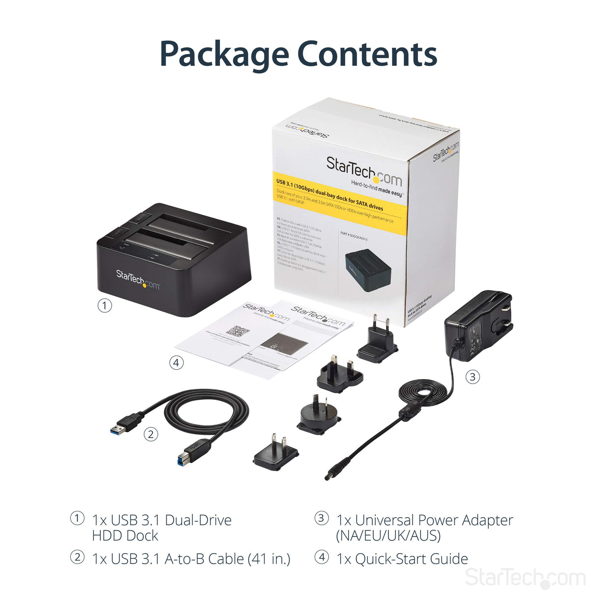 StarTech.com Docking Station de 2 Bahías - USB 3.1 a SATA - USB 3.1 (10 Gbps) - SATA I/II/III de 2,5/3,5" - Base de Acoplamiento SSD/HDD - de Intercambio en Caliente - Carga Superior (SDOCK2U313)