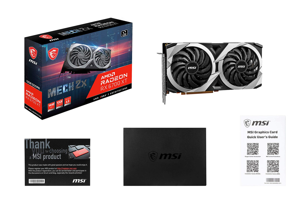 MSI Gaming Radeon RX 6700 XT 192-bit 12GB GDDR6 DP/HDMI Dual Torx 3.0 Ventiladores FreeSync DirectX 12 VR Ready Tarjeta gráfica (RX 6700 XT Mech 2X 12G)