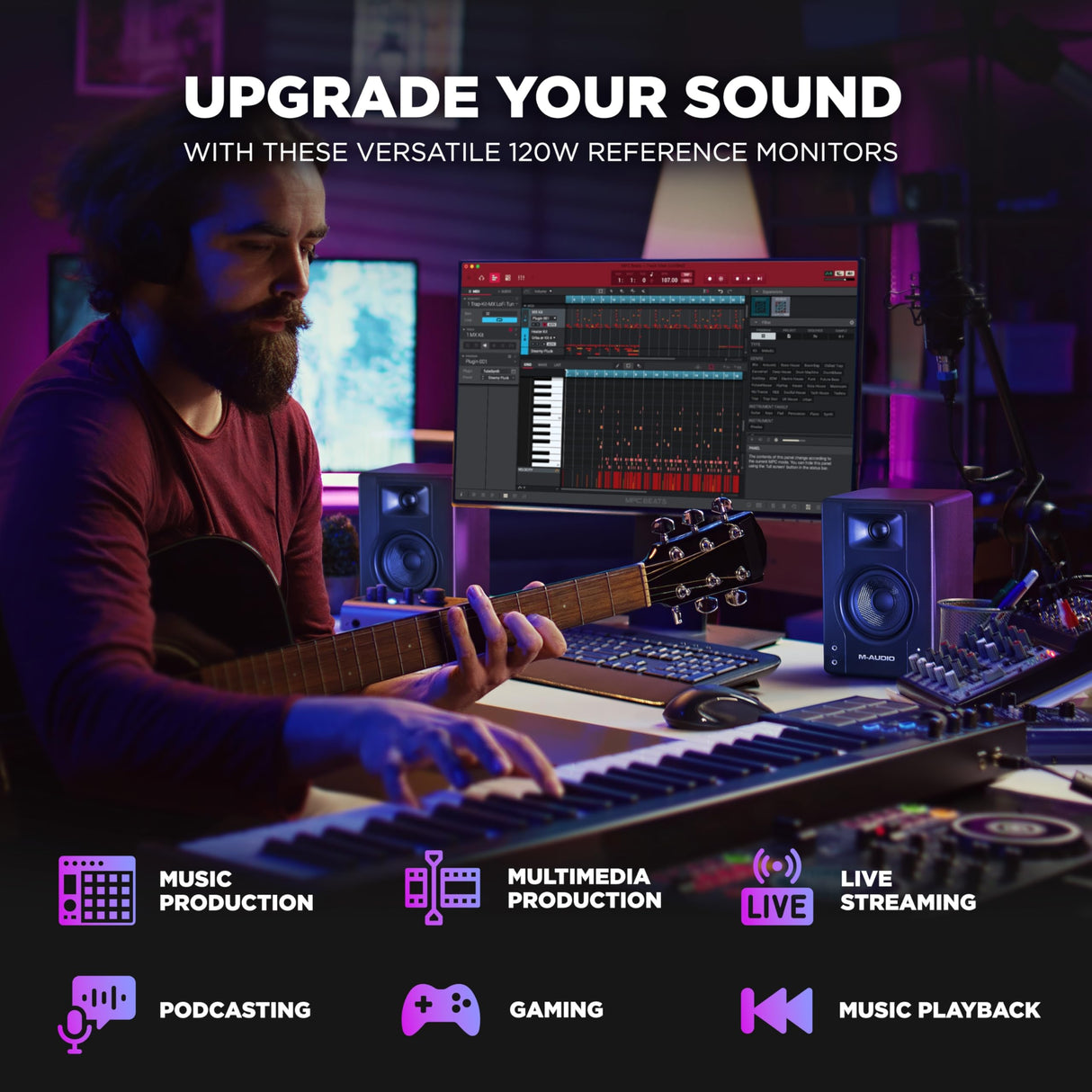M-AUDIO BX3 Par 3.5" 120W Monitores de Estudio, Altavoces Autoamplificados para PC para videojuegos, producción musical, transmisiones en directo, podcast