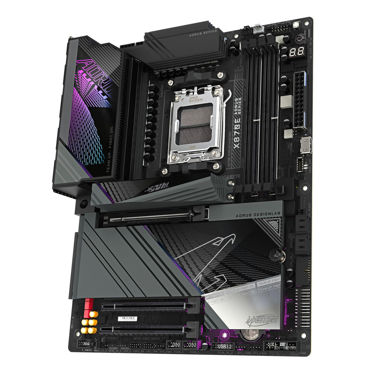 GIGABYTE Placa Base X870E AORUS Master - Compatible con CPUs AMD Ryzen 9000, VRM Digital de 16+2+2 Fases, hasta 8600MHz DDR5 (OC), 3xPCIe 5.0, Wi-Fi 7, LAN 5GbE, USB 4