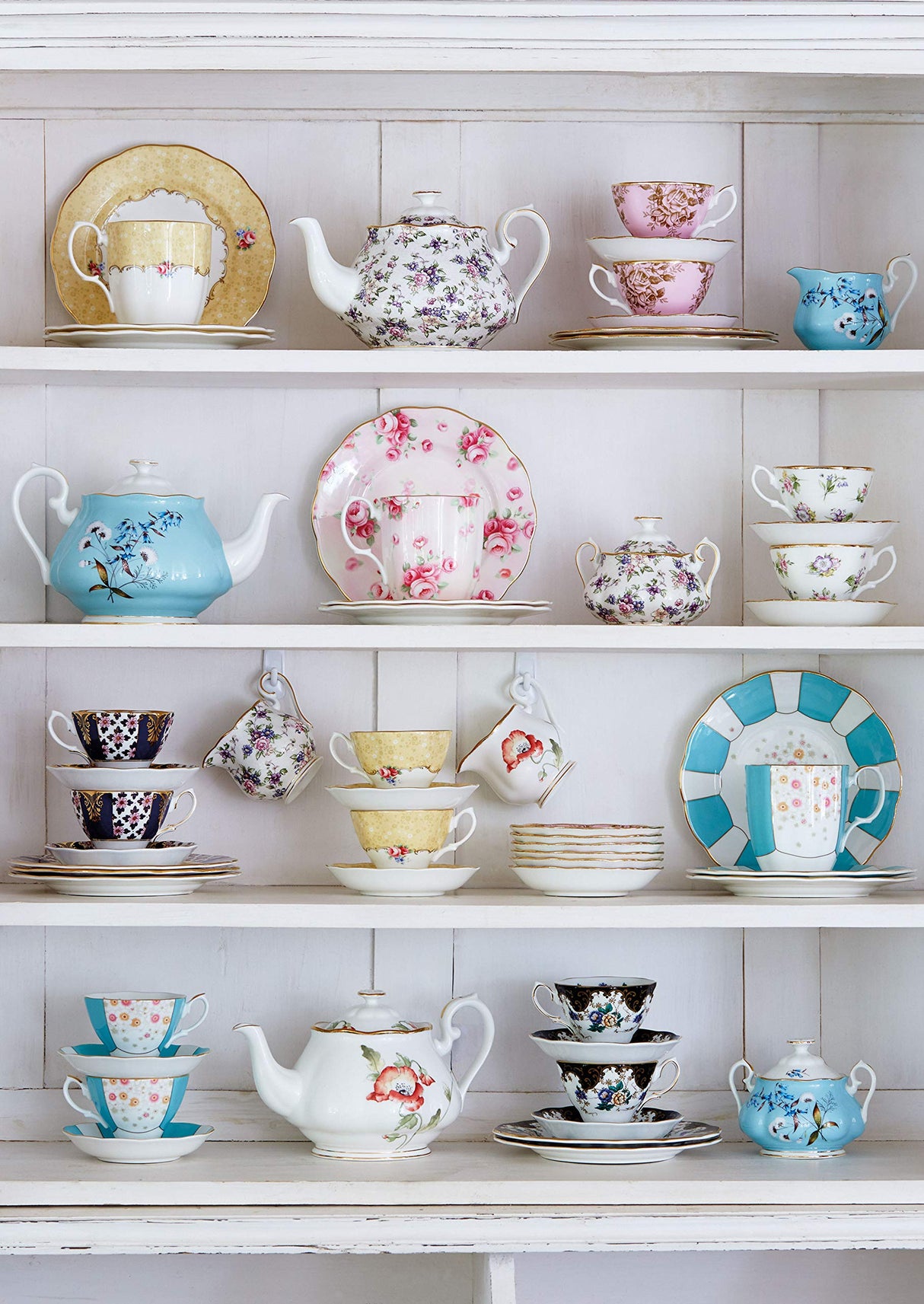Royal Albert años 100 Years 40017572 1940 English Tetera, azúcar, Crema, Juego de 3 Piezas, Color Blanco, Porcelana Fina, Chintz inglés, 3