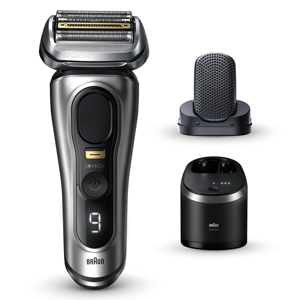 Braun Series 9 Pro+ Afeitadora Eléctrica Hombre, Máquina de Afeitar Barba, Cabezal ProComfort, Centro De Limpieza SmartCare, En Seco Y En Mojado, 9597cc, Plata