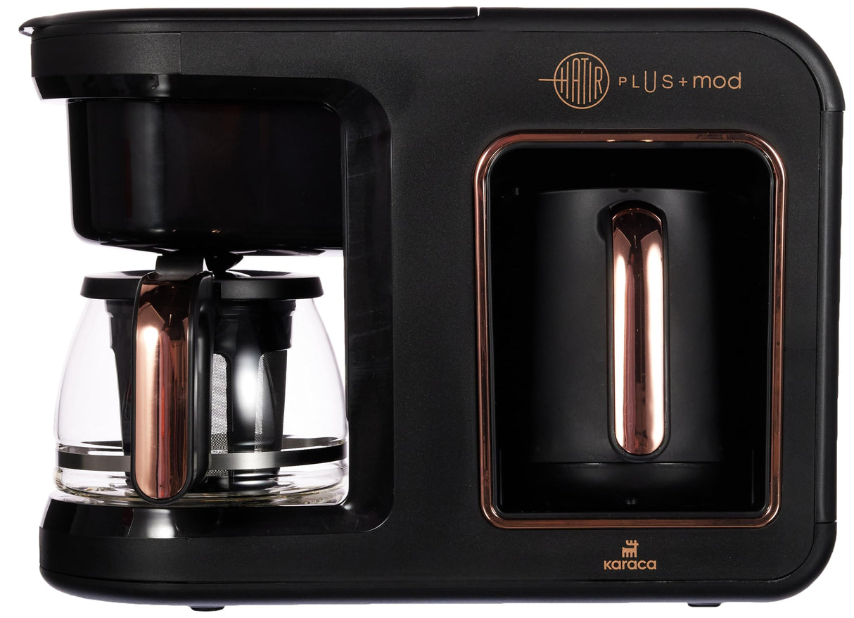 KARACA Hatır Plus - Cafetera turca y de filtro 2 en 1, capacidad de 0,75 l, 5 tazas de café turco, filtro de acero inoxidable, incluye cuchara medidora