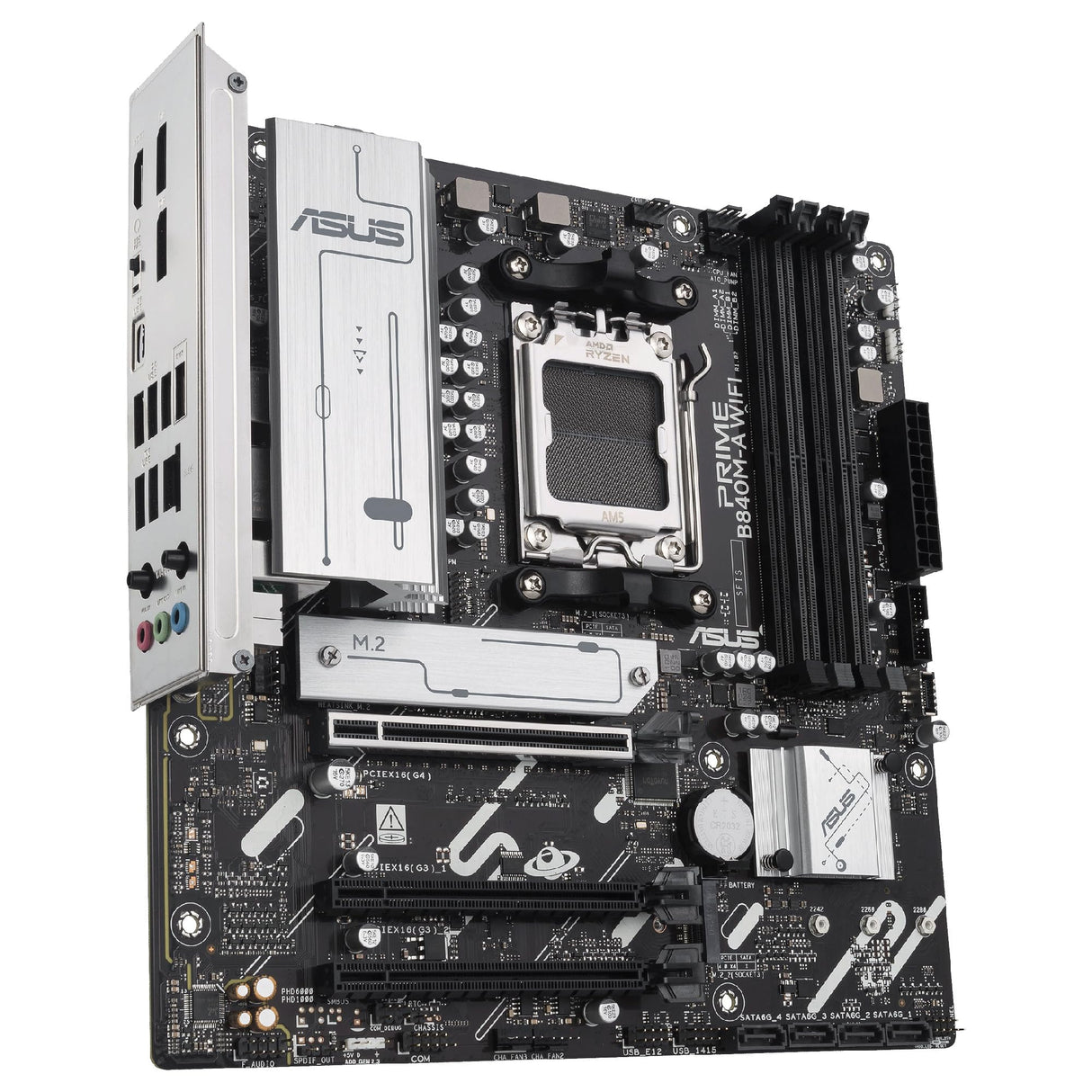 ASUS Prime B840M-A WiFi - Placa Base AMD B840 mATX, DDR5, PCIe 4.0 Ready, Tres Ranuras M.2, Wi-Fi 6E, Realtek 2.5Gb Ethernet, DisplayPort, HDMI, USB Tipo-C 5 Gbps, BIOS Flashback, Aura Sync