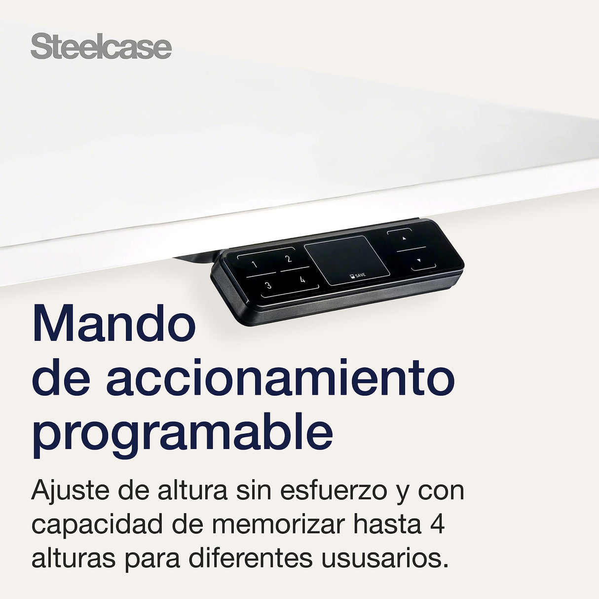 Steelcase Solo Mesa Altura Ajustable Eléctrica para Trabajar de Pie o Sentado, Controlador Programable, Potente motor, Sensor Anticolisión y Red de Gestión de Cables. Acabados en Nieve/Nieve