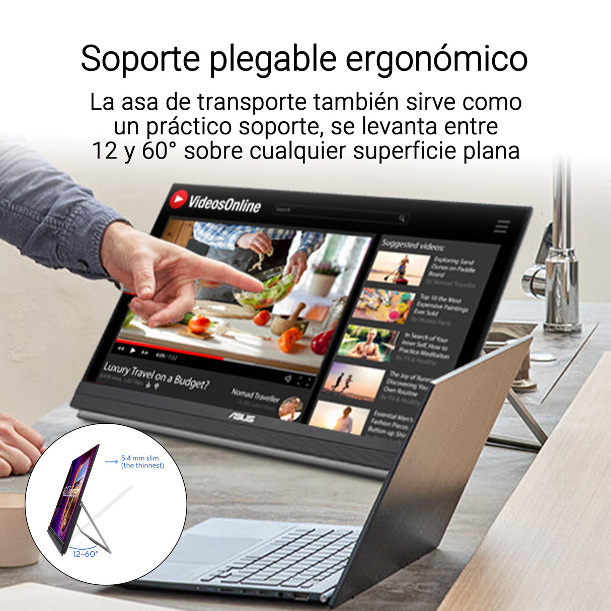 ASUS ZenScreen MB27ACF Monitor portátil de 27 Pulgadas QHD, 2560 x 1440, IPS, 100Hz, USB-C PD 70 W, Altavoces, asa de Soporte, Pinza en C, Gancho de partición, subwoofer, Audio de 2.1 Canales