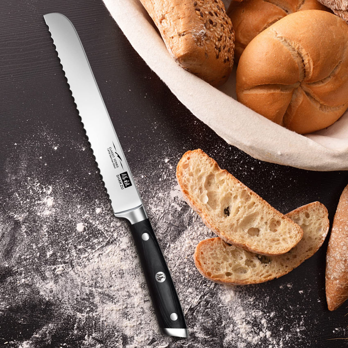 SHAN ZU - Juego de cuchillos de cocina con bloque, 14 piezas, profesional de alto carbono alemán, juego de cuchillos con sacapuntas, juegos de cuchillos para cocina con bloque