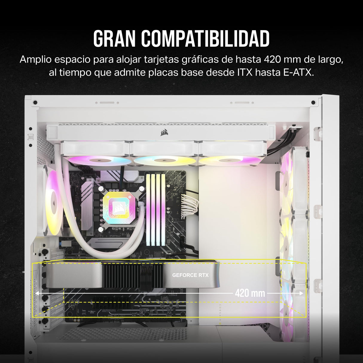 CORSAIR 5000D Core Airflow Caja para PC ATX Torre Media - Sin Ventiladores Incluidos - Panel Lateral de Cristal Templado - Diseño de Gran Flujo de Aire - para Radiadores de 360 mm - Blanco