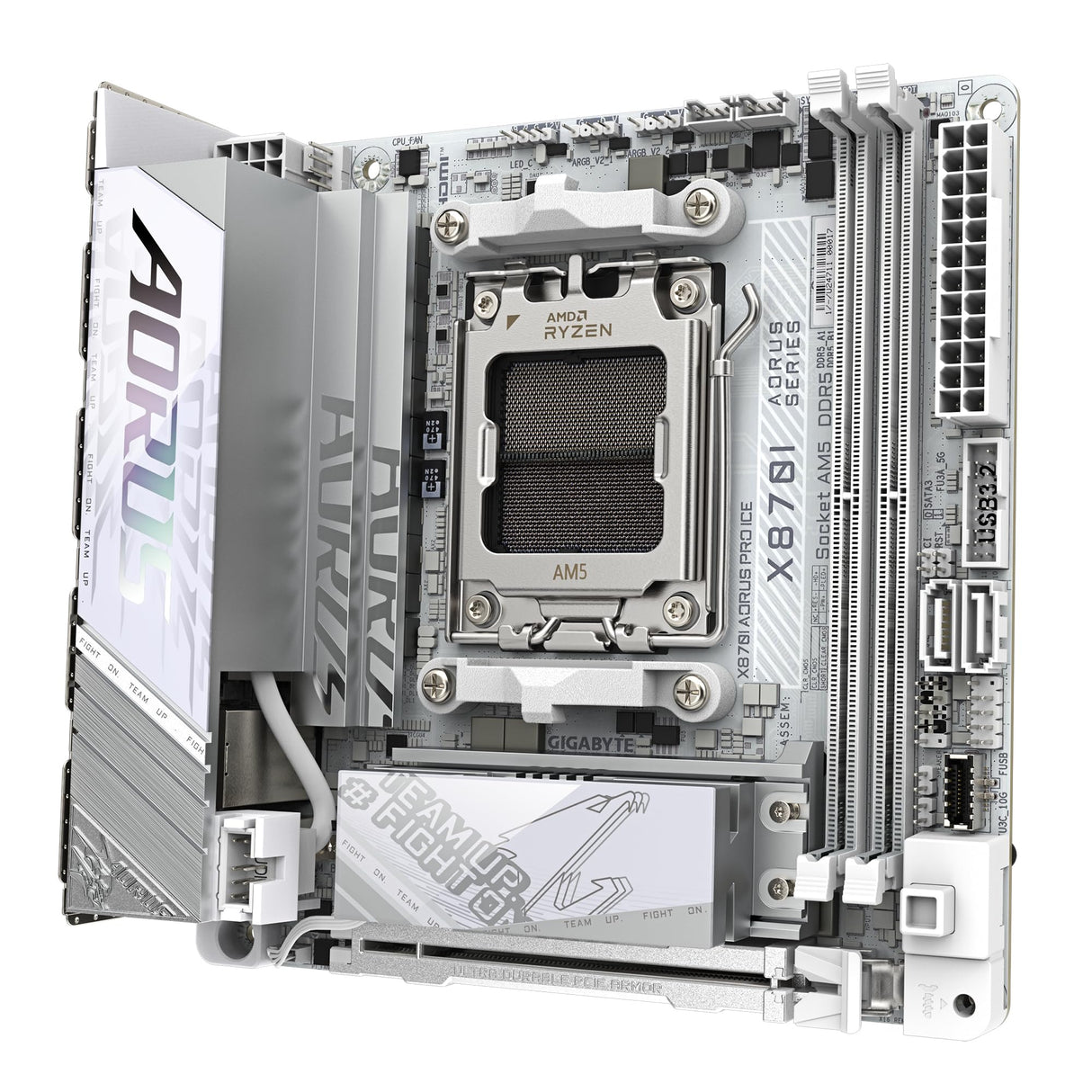 GIGABYTE X870I AORUS Pro Ice Placa Base - Compatible con procesadores AMD Ryzen Serie 9000, VRM de 8+2+1 Fases, hasta 8400 MHz DDR5 (OC), 1xPCIe 5.0 M.2 + 1xPCIe 4.0 M.2, WI-FI 7, LAN 2,5 GbE, USB 4