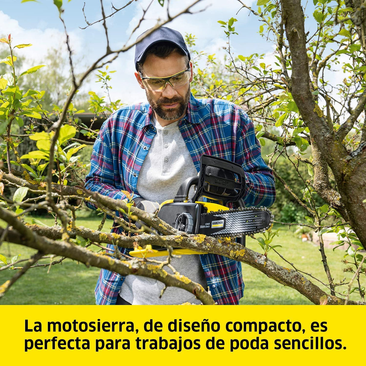 Kärcher 18 V Motosierra CNS 18-30, longitud de espada: 30 cm, lubricación de cadena automática, protección antirretroceso, máx. 35-70 cortes, compatible con batería 18 V Kärcher, batería no incluida