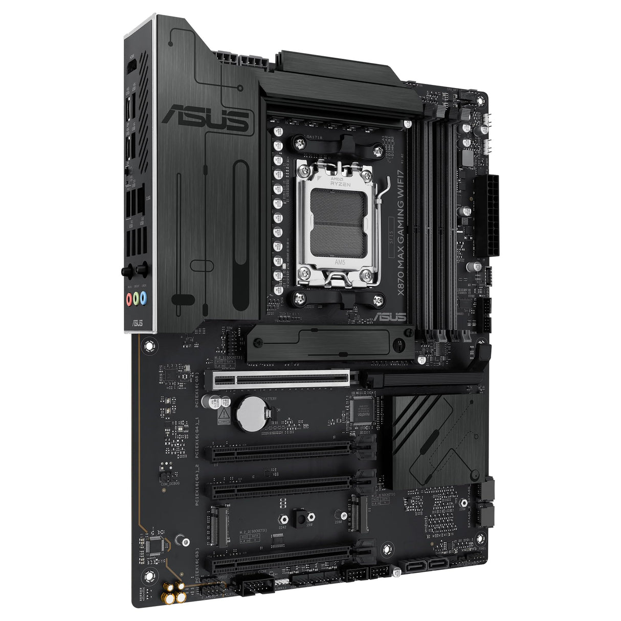 ASUS X870 MAX Gaming WIFI7 - Placa Base AMD X870 ATX, Negro, 12+2+1 DrMOS, DDR5, PCIe 5.0, Q-Release, M.2, WiFi 7, WiFi Q Antenna, 2.5Gb Ethernet, HDMI, USB4, USB Tipo-C, BIOS Flashback, Aura Sync