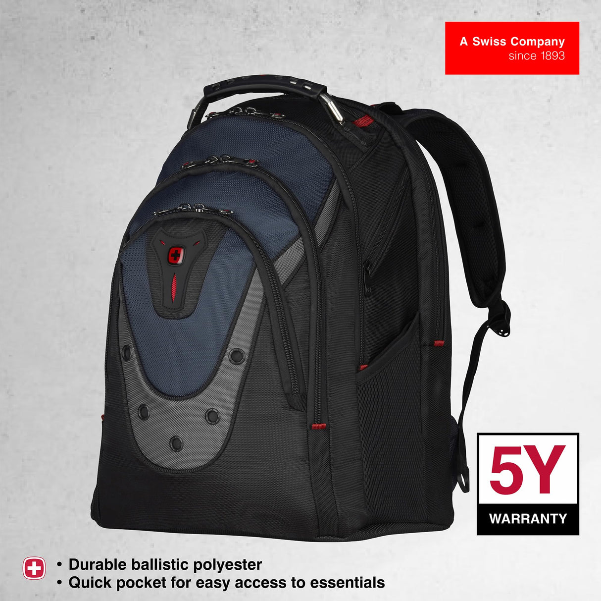 Wenger Ibex Mochila para portátil, portátil de hasta 17 pulgadas, tableta de hasta 10 pulgadas, 23 l, mujer hombre, negocios universidad escuela viajes, negro/azul, 600638