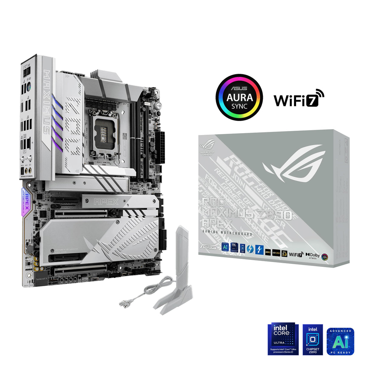 ASUS ROG Maximus Z890 Apex - Placa Base ATX, 22+1+2+2 etapas de Potencia, DDR5, PCIe 5.0 Compatible con GPU de última generación, Seis M.2, WiFi 7, AI Overclocking, PCIe Q-Release Slim