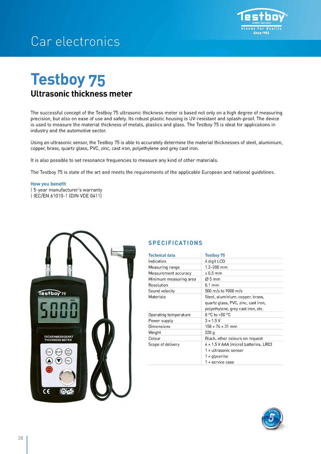 Medidor de espesor de materiales Testboy 75