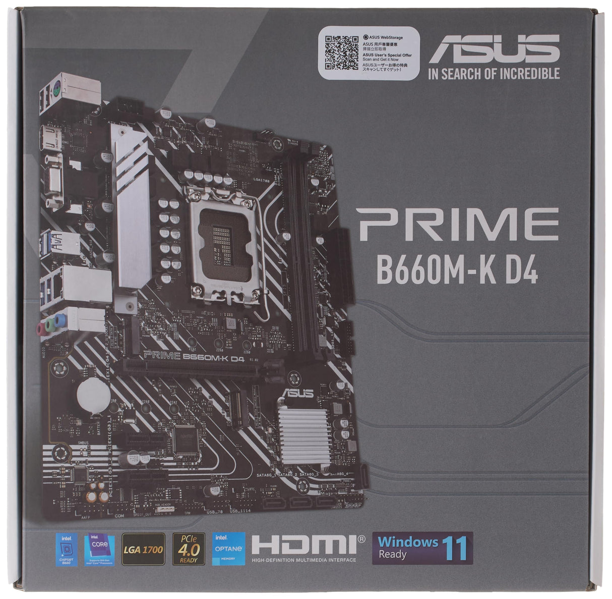 Asus Prime B660M-K D4 - Placa Base Intel B660 (LGA 1700) mATX con PCIe 4.0, Dos Ranuras M.2, DDR4, HDMI®, D-Sub, Realtek 1Gb Ethernet, USB Frontal 3.2 Gen 1, Control de iluminación ASUS - Negro