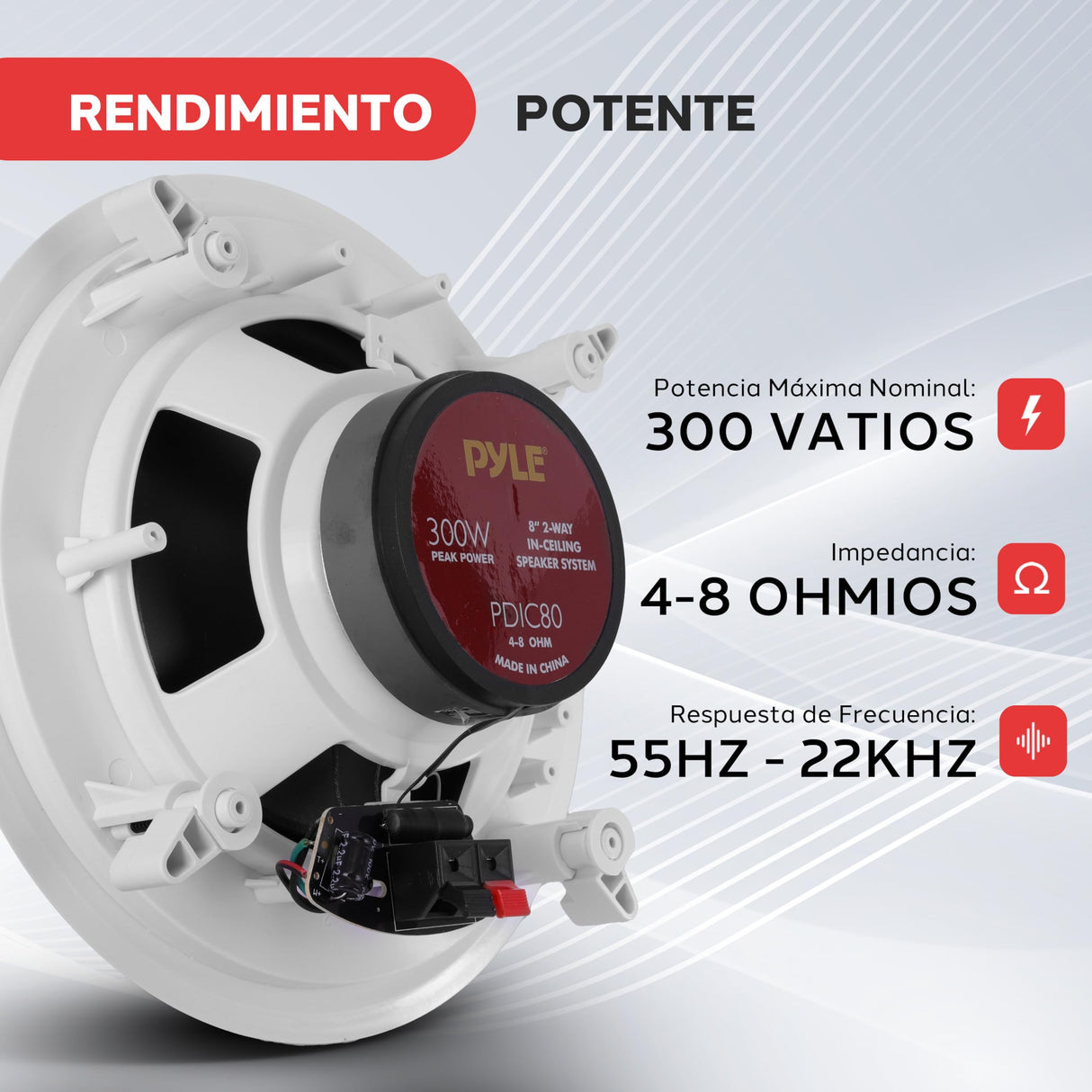 Pyle Altavoces Techo, Empotrables, 8”, Tweeter de cupula de Titanio direccionable de 1”, Frecuencia de 55Hz a 22kHz, Pico de 300V, Facil instalacion
