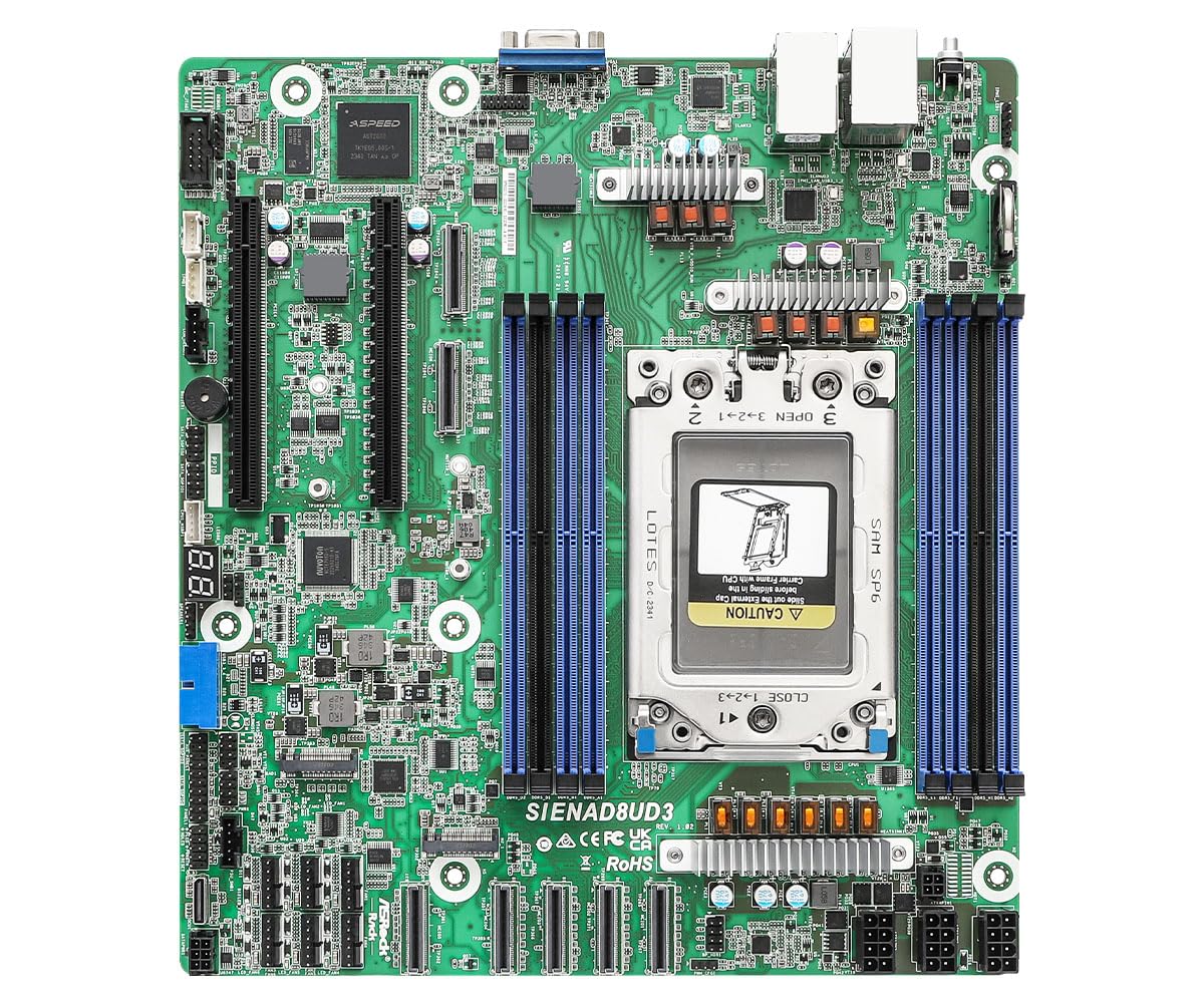 ASRock Rack Placa Base de Servidor SIENAD8UD3 Deep Micro-ATX Single Socket SP6 (LGA 4844), AMD EPYC™ 8004 Series