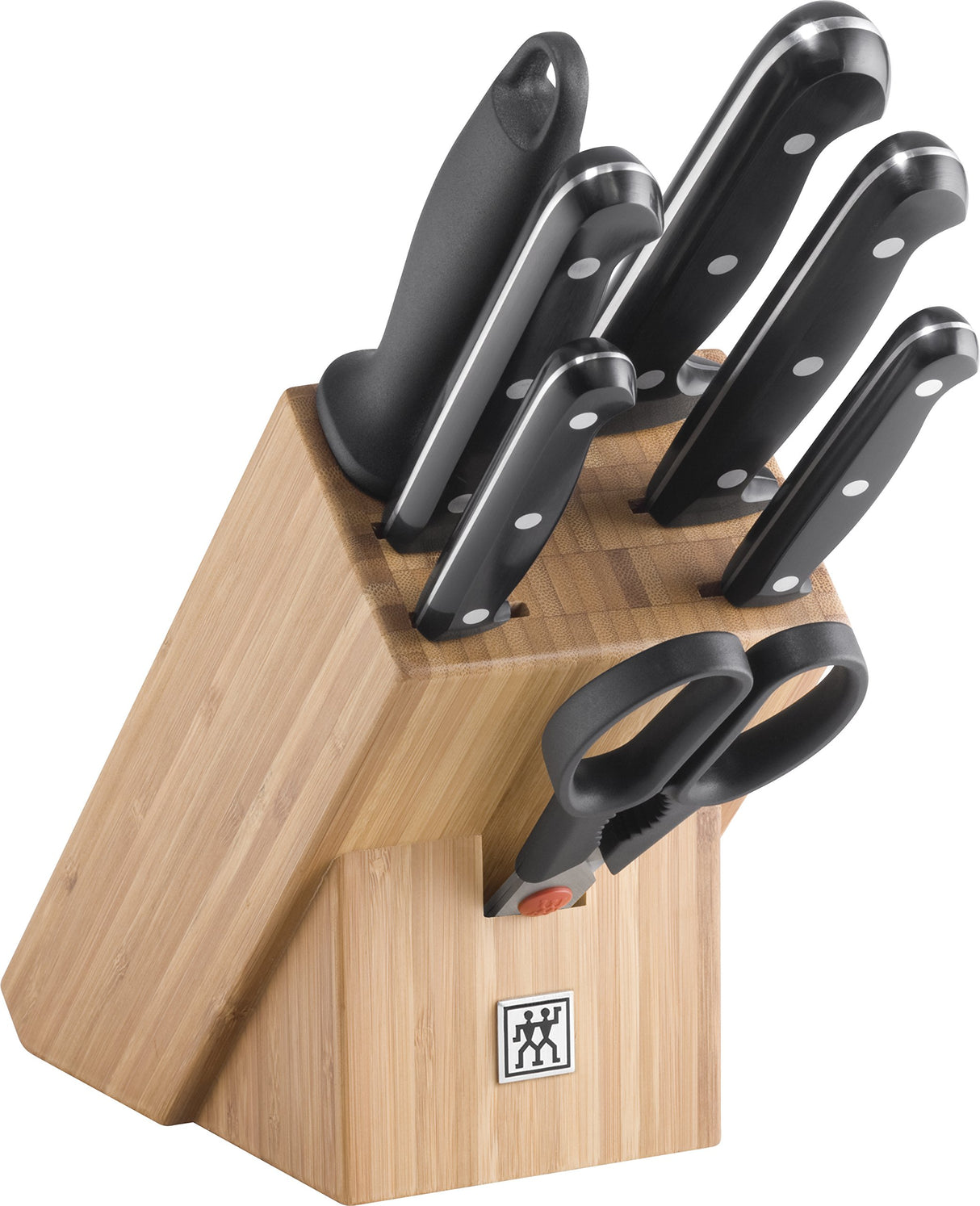 ZWILLING Bloque de cuchillos, 8 piezas, Bloque de bambú, Cuchillo y tijeras de acero inoxidable especial / mango de plástico, Twin Chef