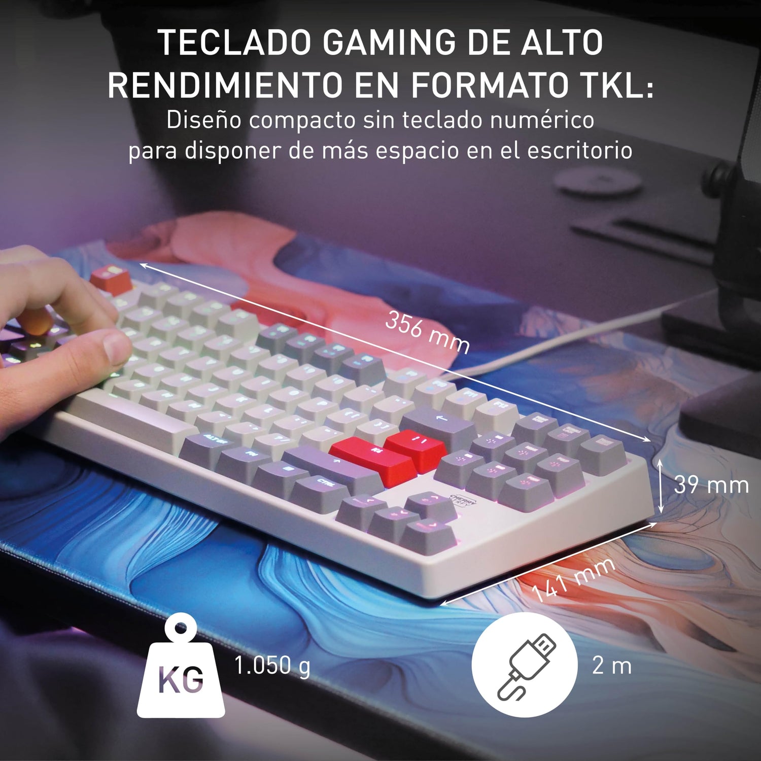 CHERRY XTRFY K4V2 TKL, Teclado Gaming con Cable sin Bloque Numérico, Disposición Pan-Nórdica (QWERTY), Iluminación RGB, Switches Mecánicos MX2A RED, Retro