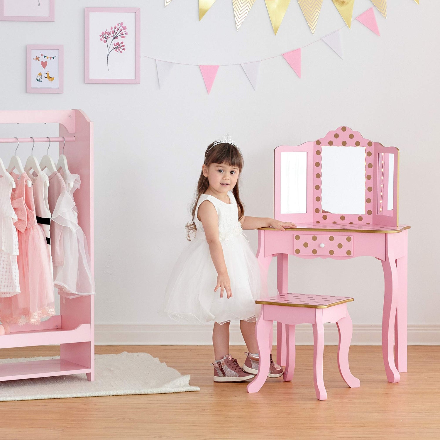Teamson Kids Imitacion Tocador Espejo Y Luz LED para Niños Rosa/Oro-Rosa TD-11670LL