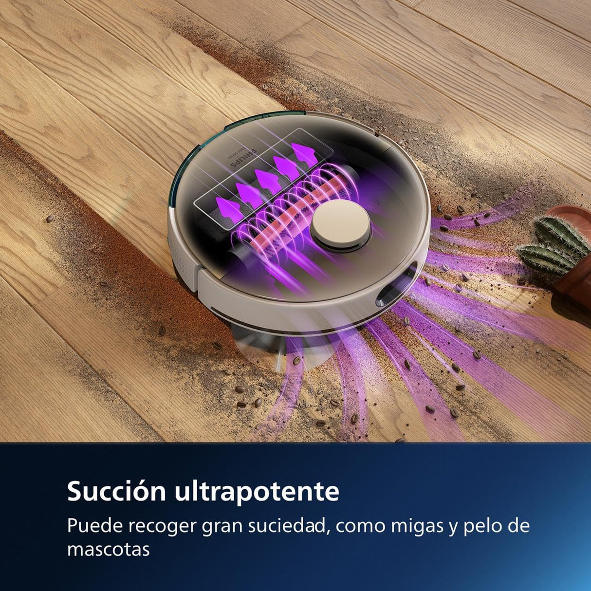 Philips Robot Aspirador y friegasuelos Homerun 7000, succión ultrapotente (5000 Pa), detección de obstáculos pequeños, estación de Vaciado automático, Blanco, Robot Aspirador, Homerun App (XU7100/02)