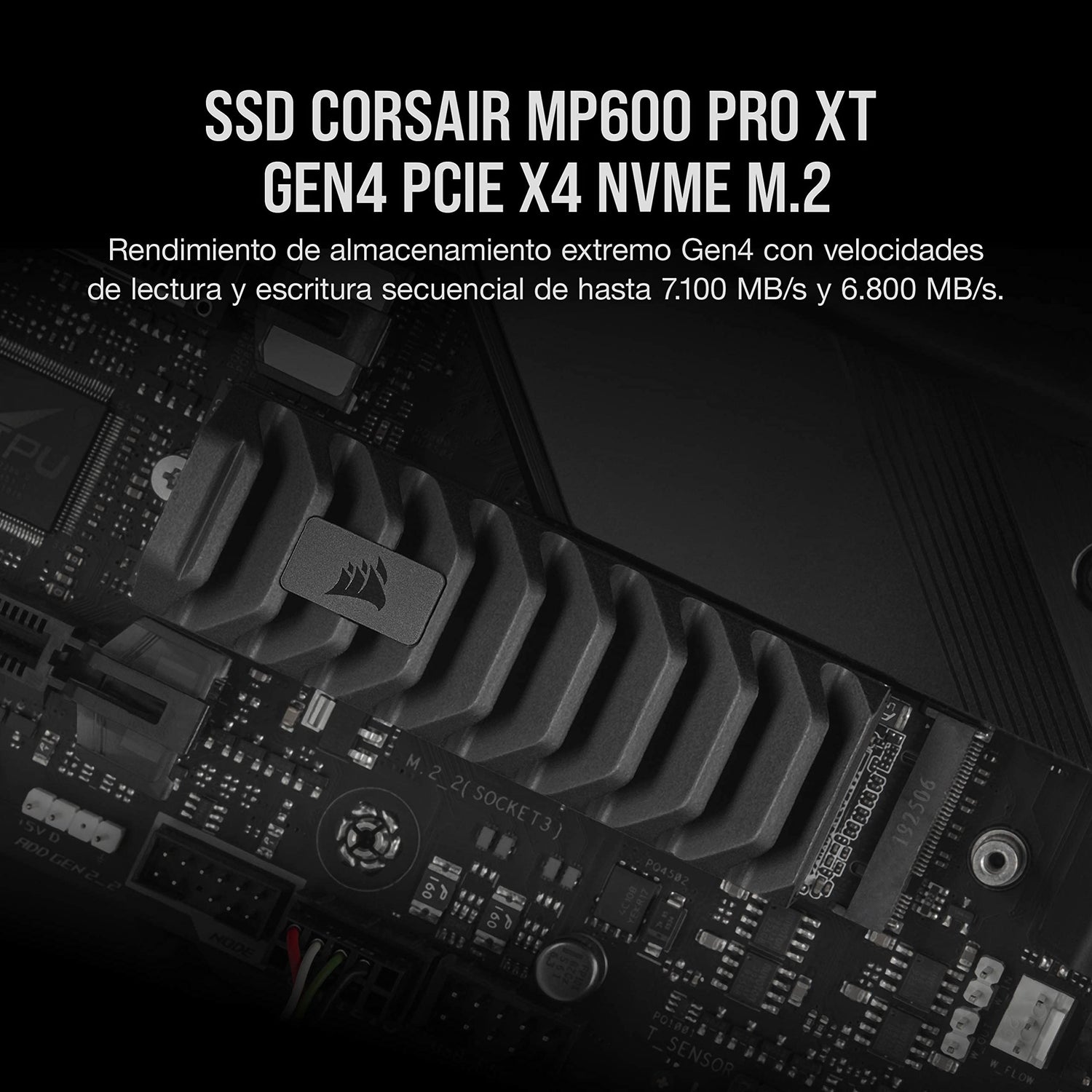 Corsair MP600 Pro XT 8TB Gen4 PCIe x4 NVMe M.2 SSD - Velocidades de Lectura y Escritura secuencial de hasta 7.000 MB/s y 6.100 MB/s, TLC NAND de Alta Densidad – Disipador Térmico de Aluminio - Negro